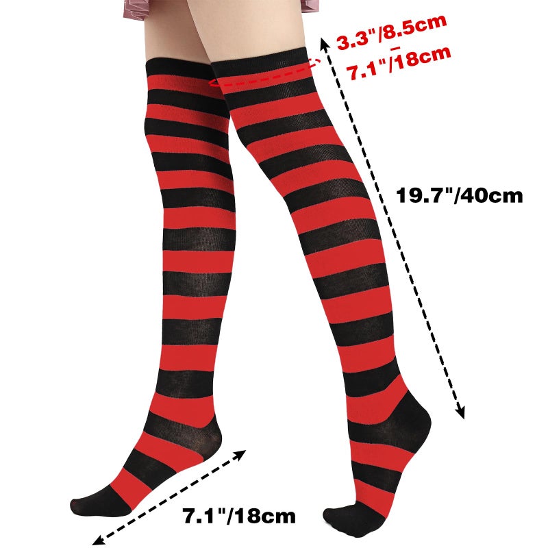 DAZCOS Striped Thigh High Socks Elastic Over The Knee Knit Stockings for Daily or Anime Cosplay (Red+Black) - Image 4